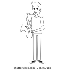 man playing saxophone character