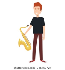 man playing saxophone character