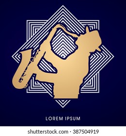 Man playing saxophone, designed on line square background graphic vector.