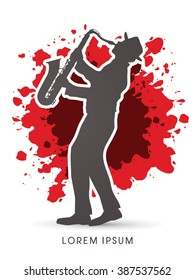 Man playing saxophone, designed on splash ink background graphic vector.