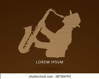 Man playing saxophone, designed using geometric pattern graphic vector.