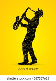 Man playing saxophone, designed using grunge brush graphic vector.
