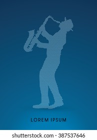 Man playing saxophone, designed using dots and spots graphic vector.