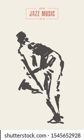 Man playing saxophone, hand drawn vector illustration, sketch