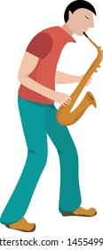 Man playing saxophone. illustration, vector on white background.