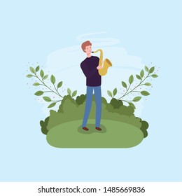 man playing saxophone instrument character