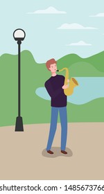 man playing saxophone instrument character