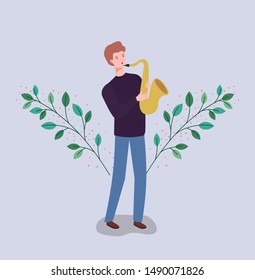 man playing saxophone instrument character