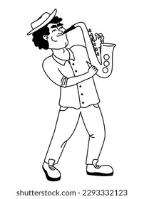 Man playing saxophone. Jazz musician in outline style.
