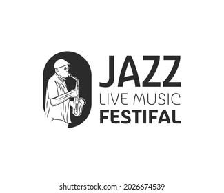 man playing saxophone logo. jazz live music festival event logo design template