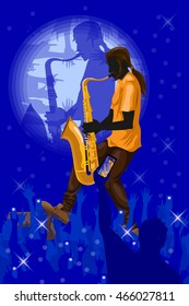 Man playing saxophone in Music band performance. Vector illustration