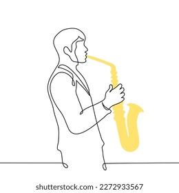 hombre tocando el saxofón - un vector de dibujo de una línea. concepto saxofonista masculino
