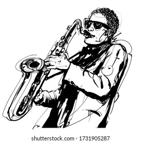 Man playing the saxophone with sunglasses - vector illustration (Ideal for printing on fabric or paper, poster or wallpaper, house decoration)