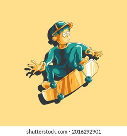 A man is playing skateboard