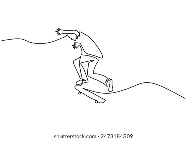 Man playing skateboard continuous line drawing. Fitness and sport concept. Vector illustration minimalist design hand drawn.