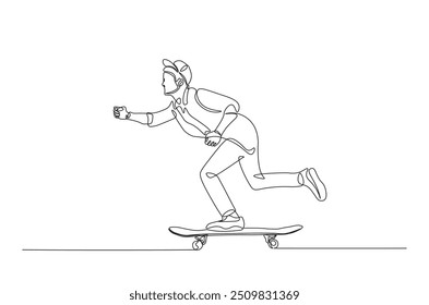 Homem jogando skate contínuo um desenho de linha. Ilustração de arte de linha única de skate. Vetor editável.