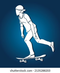 A Man Playing Skateboard Extreme Sport Skateboarder  Action Cartoon Graphic Vector