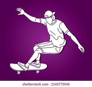 A Man Playing Skateboard Extreme Sport Skateboarder Action Cartoon Graphic Vector