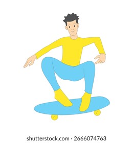 man playing skateboard. flat character. vector illustration