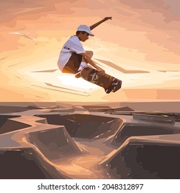 Man Playing Skateboard Illustration for Poster or Background or Sticker or Banner or Cover Book, Design Vector Abstract