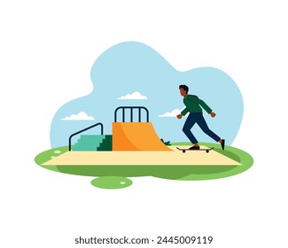 A man playing skateboard at the park. simple flat design for active people in sport and healthy life concept.