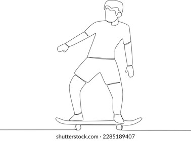 A man playing skateboarding in the park. Park activities one-line drawing