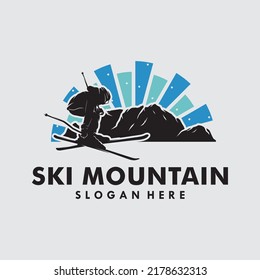 A man playing Ski in the mountain logo design