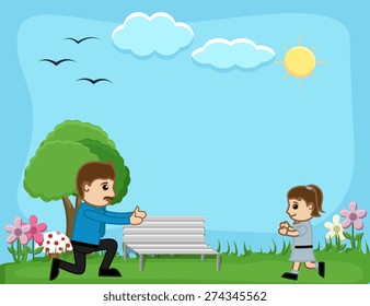 Man Playing with Small Girl in Garden
