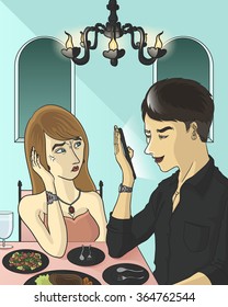 man playing with smartphone ignoring his girlfriend