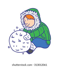 man playing with snow