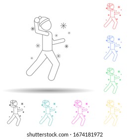 man playing snowballs multi color style icon. Simple thin line, outline vector of winter icons for ui and ux, website or mobile application