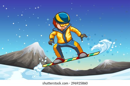Man playing snowboarding on the mountain