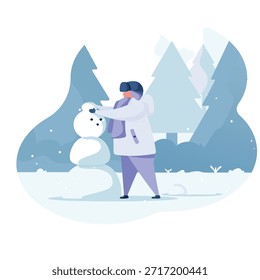 Un hombre que juega con un gráfico del ilustrador del muñeco de nieve