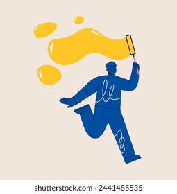 Hombre jugando a las burbujas de jabón. Colorida ilustración vectorial
