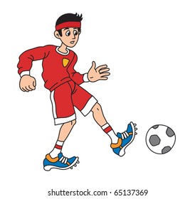 Der Mensch spielt Fußballcartoon, Vektorgrafik
