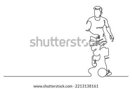 man playing soccer and dribble possession vector illustration. Continuous line drawing style