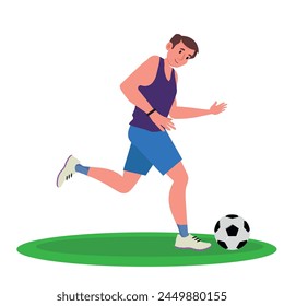 man playing soccer, young sportsman training with ball. vector illustration