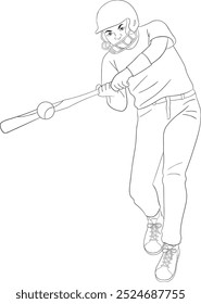 Un hombre jugando softball en blanco y negro ilustración de arte de línea de Vector