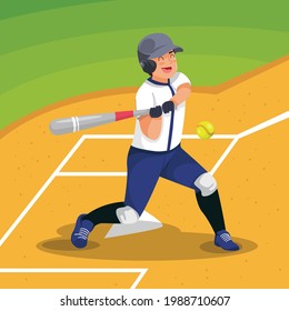 Man Playing Softball Vector Illustration