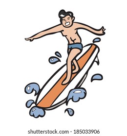 Man playing surf board in sea