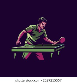 A man playing table tennis, a flat style illustration