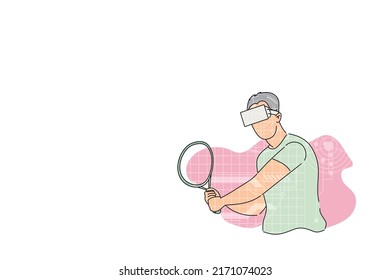 Man playing tenis in virtual reality game. Vector illustration design