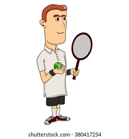 man playing tennis cartoon vector illustration