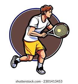 Man playing tennis. Tennis coach. Tennis Club. cartoon vector illustration. label, sticker, t-shirt printing
