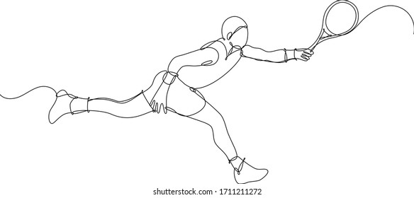 Man playing tennis, padel tennis, squash. Sport, lifestyle, movement. Continuous line vector illustration on white background.