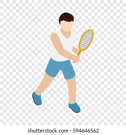 Man playing tennis with tennis racket isometric icon 3d on a transparent background vector illustration