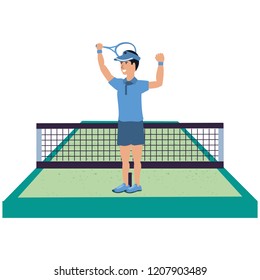 man playing tennis in sport court