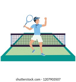 man playing tennis in sport court