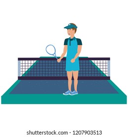 man playing tennis in sport court