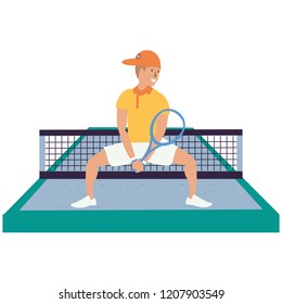 man playing tennis in sport court